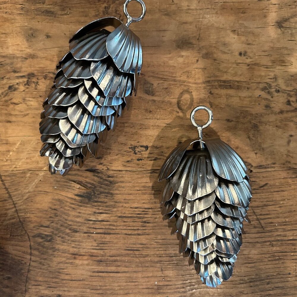 ALLEN + ROTH Silver Metal Pinecone Ornaments -- 1 Doz - NWOT